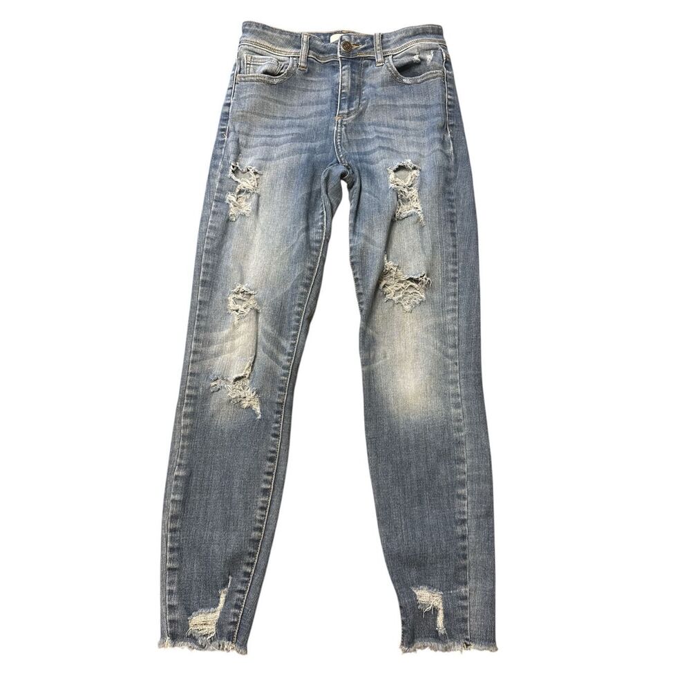 Cello Women's Cropped Skinny Jeans Distressed Ripped  Blue Size 1